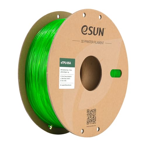 eSUN Flexibles TPU Filament 1.75mm, 3D Drucker Filament TPU-95A, Maßgenauigkeit +/- 0.05mm, 1kg Spule (2.2 LBS) 3D Druck Filament für 3D Drucker, Transparent Grün von eSUN