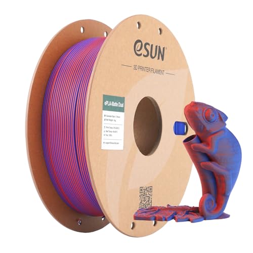 eSUN Matte Dual Colour Filament, Matte PLA Filament 1.75mm, glanzfreie Farbe, gefrostete Textur, 1KG Spule (2.2 LBS) 3D Druck Filament für 3D Drucker, Rot Blau von eSUN