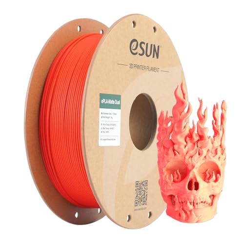eSUN Matte Dual Colour Filament, Matte PLA Filament 1.75mm, glanzfreie Farbe, gefrostete Textur, 1KG Spule (2.2 LBS) 3D Druck Filament für 3D Drucker, Rot Gelb von eSUN