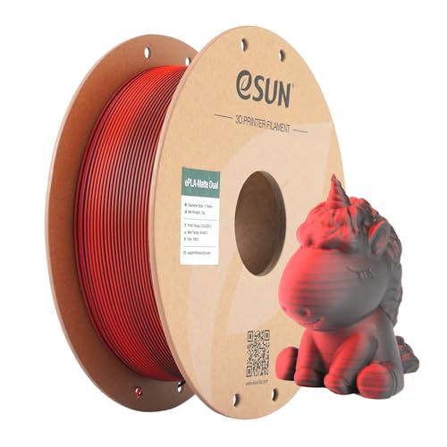 eSUN Matte Dual Colour Filament, Matte PLA Filament 1.75mm, glanzfreie Farbe, gefrostete Textur, 1KG Spule (2.2 LBS) 3D Druck Filament für 3D Drucker, Rot Schwarz von eSUN