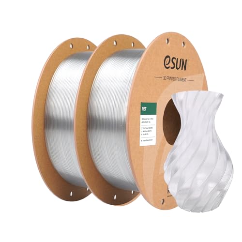 eSUN PET Filament 1.75mm, hohe Zähigkeit, 1KG (2.2 LBS) pro Spule, 2 Rollen Druckmaterial für 3D-Drucker, Durchsichtig-2KG von eSUN