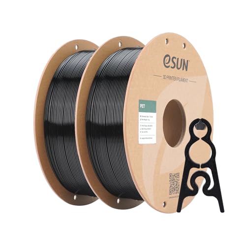 eSUN PET Filament 1.75mm, hohe Zähigkeit, 1KG (2.2 LBS) pro Spule, 2 Rollen Druckmaterial für 3D-Drucker, Schwarz-2KG von eSUN