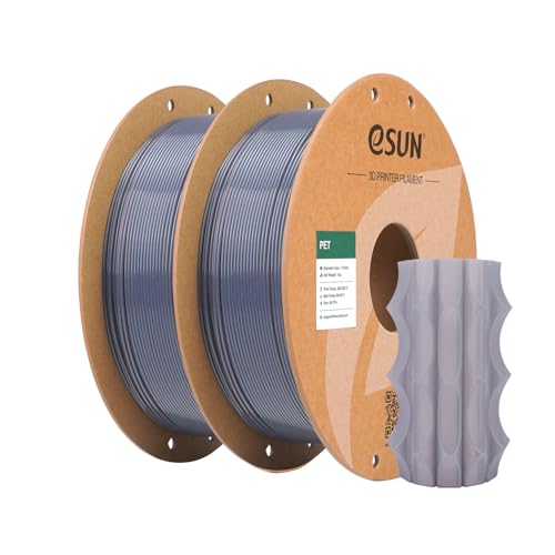 eSUN PET Filament 1.75mm, hohe Zähigkeit, 1KG (2.2 LBS) pro Spule, 2 Rollen Druckmaterial für 3D-Drucker, Transparentes Grau-2KG von eSUN