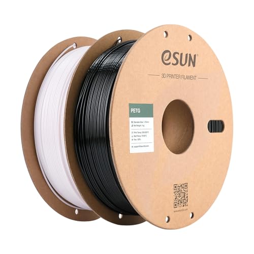 eSUN PETG Filament 1.75 mm, PETG 3D Printer Filament, Measurement Accuracy +/- 0.03 mm, 1KG pro Spule, 2 Spulen 3D Druck Filament für 3D Drucker, Einfarbig schwarz+Einfarbig weiß von eSUN