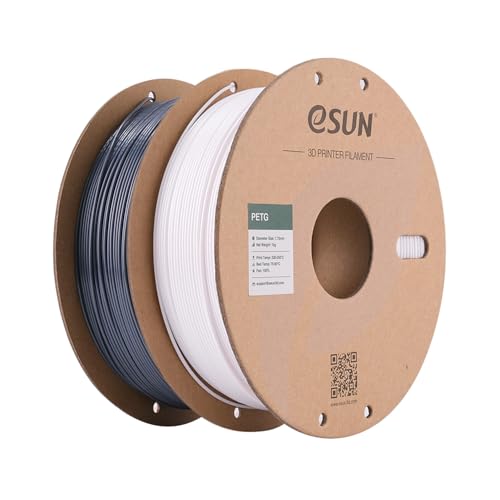 eSUN PETG Filament 1.75 mm, PETG 3D Printer Filament, Measurement Accuracy +/- 0.03 mm, 1KG pro Spule, 2 Spulen 3D Druck Filament für 3D Drucker, Einfarbig weiß+Einfarbig grau von eSUN