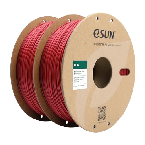 eSUN PLA+ Filament 1.75mm, 3D Drucker Filament PLA Plus, Maßgenauigkeit +/- 0.03mm, 1KG pro Spule, 2 Spulen 3D Druck Filament für 3D Drucker, Feuerrot eSUN PLA+ Filament 1.75mm, 3D Drucker Filament PLA Plus, Maßgenauigkeit +/- 0.03mm, 1KG pro Spule, 2 Spulen 3D Druck Filament für 3D Drucker, Feuerrot von eSUN