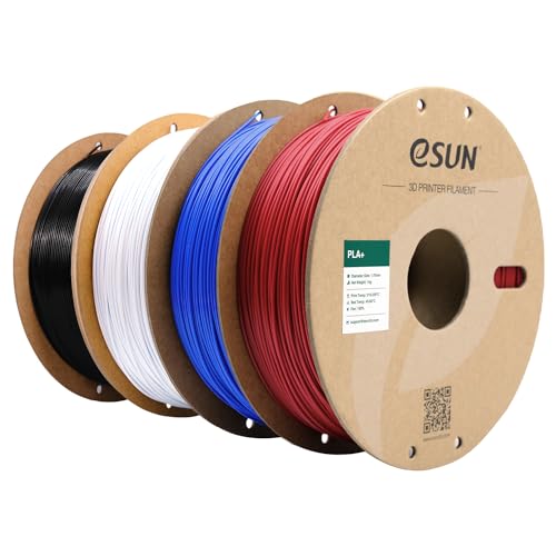 eSUN PLA+ Filament 1.75mm, 3D Drucker Filament PLA Plus, Maßgenauigkeit +/- 0.03mm, 1KG pro Spule, 4 Spulen 3D Druck Filament für 3D Drucker, Feuerrot+Blau+Kaltes Weiß+Schwarz von eSUN