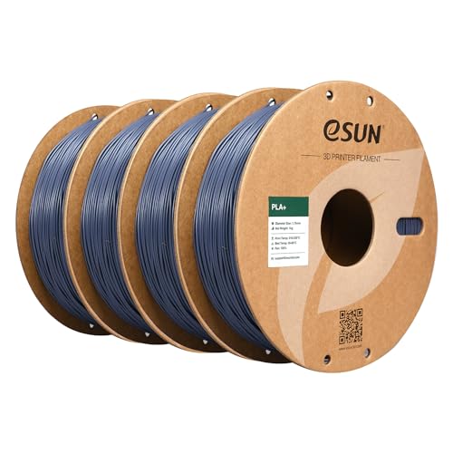 eSUN PLA+ Filament 1.75mm, 3D Drucker Filament PLA Plus, Maßgenauigkeit +/- 0.03mm, 1KG pro Spule, 4 Spulen 3D Druck Filament für 3D Drucker, Grau von eSUN