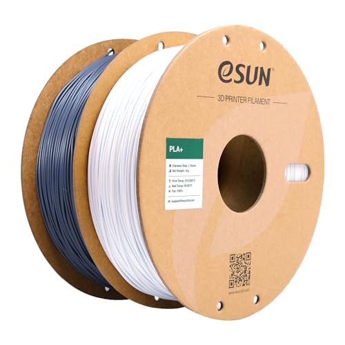 eSUN PLA+ Filament 1.75mm, 3D Drucker Filament PLA Plus, Maßgenauigkeit +/- 0.03mm, 1kg pro Spule, 2 Spulen 3D Druck Filament, Kaltes Weiß+Grau von eSUN