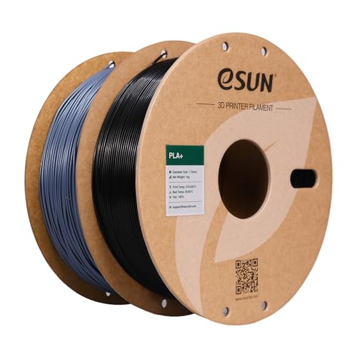 eSUN PLA+ Filament 1.75mm, 3D Drucker Filament PLA Plus, Maßgenauigkeit +/- 0.03mm, 1kg pro Spule, 2 Spulen 3D Druck Filament, Schwarz+Grau von eSUN