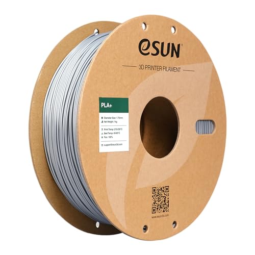 eSUN PLA+ Filament 1,75 mm, verstärkt Zähigkeit 3D-Drucker PLA Plus, Maßgenauigkeit +/- 0,03 mm, 1 kg Spule (2,2 LBS) 3D-Druck-Filament für 3D-Drucker, Silber von eSUN