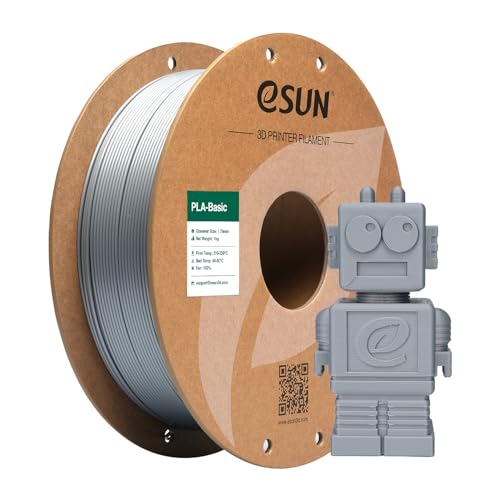 eSUN PLA Filament 1.75mm, PLA Basic 3D Drucker Filament Maßgenauigkeit +/- 0.03mm, 1KG Spule (2.2 LBS) Super Speedy PLA Filament für 3D Drucker, Silber von eSUN