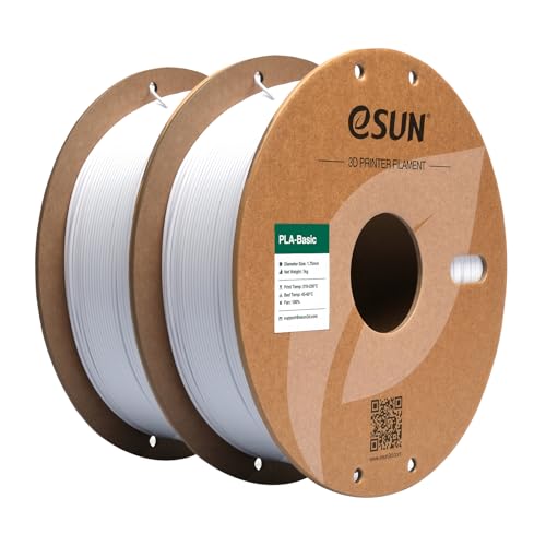 eSUN PLA Filament 1.75mm, PLA Basic 3D Drucker Filament Maßgenauigkeit +/- 0.03mm, 1KG pro Spule, 2 Spulen 3D Druck 3D Filament, Kaltes Weiß von eSUN