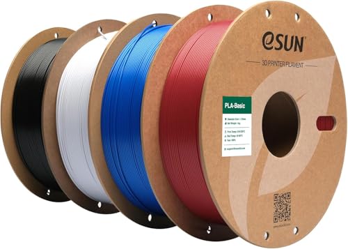 eSUN PLA Filament 1.75mm, ePLA Hohe Geschwindigkeit 3D Drucker Filament Maßgenauigkeit +/- 0.03mm, 1KG pro Spule, 4 Spulen 3D Druck High Speed Filament, Feuerrot+Blau+Kaltes Weiß+Schwarz von eSUN