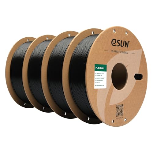 eSUN PLA Filament 1.75mm, PLA Basic 3D Drucker Filament Maßgenauigkeit +/- 0.03mm, 1KG pro Spule, 4 Spulen 3D Druck 3D Filament, Schwarz von eSUN