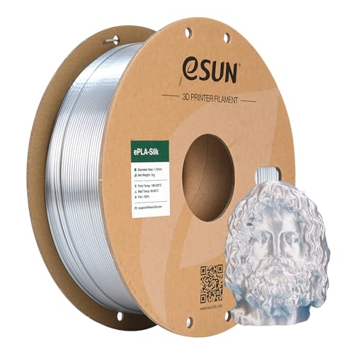 eSUN Seide Metall PLA Filament 1.75mm, Seidig Metallisch 3D Drucker Filament PLA, Maßgenauigkeit +/- 0.05mm, 1kg Spule (2.2 LBS) 3D Druck Filament für 3D Drucker, Seide Silber von eSUN