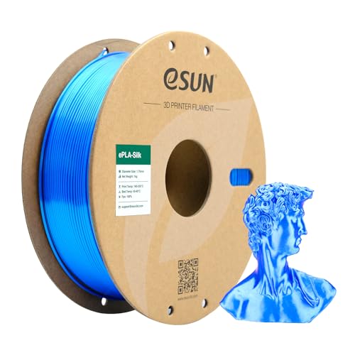 eSUN Seide PLA Filament 1.75mm, Seidig Glänzendes 3D Drucker Filament PLA, Maßgenauigkeit +/- 0.05mm, 1kg Spule (2.2 LBS) 3D Druck Filament für 3D Drucker, Seide Blau von eSUN