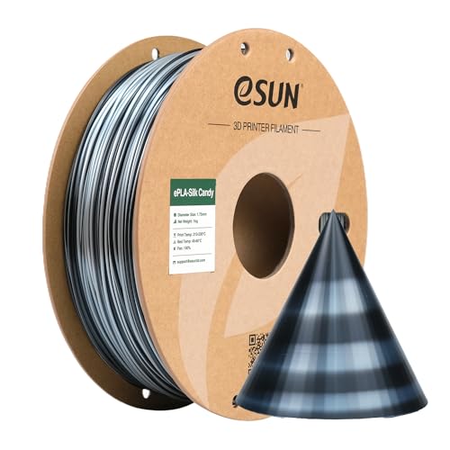 eSUN Silk Candy PLA Filament 1.75mm, Silky Multicolored 3D Drucker Filament PLA, Gradient Changing 1KG Spule (2.2 LBS) für 3D Drucker, Silber Schwarz von eSUN