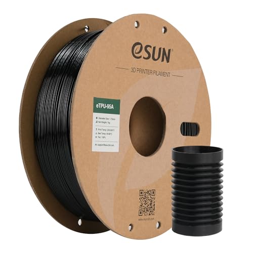 eSUN Flexibles TPU Filament 1.75mm, 3D Drucker Filament TPU-95A, Maßgenauigkeit +/- 0.05mm, 1kg Spule (2.2 LBS) 3D Druck Filament für 3D Drucker, Schwarz von eSUN