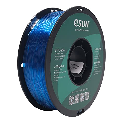 eSUN Flexibles TPU Filament 1.75mm, 3D Drucker Filament TPU-95A, Maßgenauigkeit +/- 0.05mm, 1kg Spule (2.2 LBS) 3D Druck Filament für 3D Drucker, Transparent Blau von eSUN