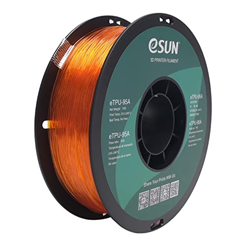 eSUN Flexibles TPU Filament 1.75mm, 3D Drucker Filament TPU-95A, Maßgenauigkeit +/- 0.05mm, 1kg Spule (2.2 LBS) 3D Druck Filament für 3D Drucker, Transparent Orange von eSUN