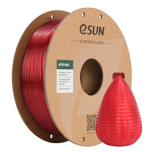eSUN Flexibles TPU Filament 1.75mm, 3D Drucker Filament TPU-95A, Maßgenauigkeit +/- 0.05mm, 1kg Spule (2.2 LBS) 3D Druck Filament für 3D Drucker, Transparent Rot von eSUN