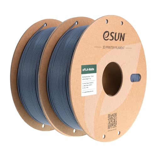 eSUN Upgraded Matte PLA Filament 1.75mm, Matte PLA 3D Drucker Filament, glanzfreie Farbe, mattierte Textur, 1KG pro Spule, 2 Spulen für 3D Drucker, Dunkelgrau eSUN Upgraded Matte PLA Filament 1.75mm, Matte PLA 3D Drucker Filament, glanzfreie Farbe, mattierte Textur, 1KG pro Spule, 2 Spulen für 3D Drucker, Dunkelgrau von eSUN