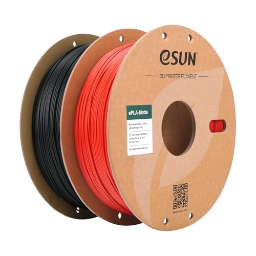eSUN Upgraded Matte PLA Filament 1.75mm, Matte PLA 3D Drucker Filament, glanzfreie Farbe, mattierte Textur, 1KG pro Spule, 2 Spulen für 3D Drucker, Dunkelschwarz+Feuerrot eSUN Upgraded Matte PLA Filament 1.75mm, Matte PLA 3D Drucker Filament, glanzfreie Farbe, mattierte Textur, 1KG pro Spule, 2 Spulen für 3D Drucker, Dunkelschwarz+Feuerrot von eSUN