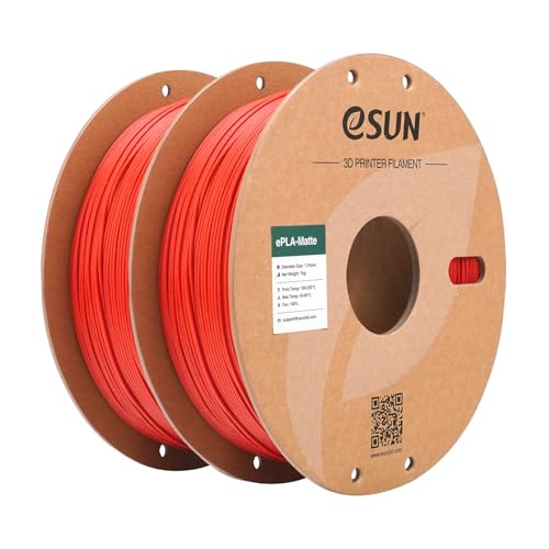 eSUN Upgraded Matte PLA Filament 1.75mm, Matte PLA 3D Drucker Filament, glanzfreie Farbe, mattierte Textur, 1KG pro Spule, 2 Spulen für 3D Drucker, Feuerrot eSUN Upgraded Matte PLA Filament 1.75mm, Matte PLA 3D Drucker Filament, glanzfreie Farbe, mattierte Textur, 1KG pro Spule, 2 Spulen für 3D Drucker, Feuerrot von eSUN