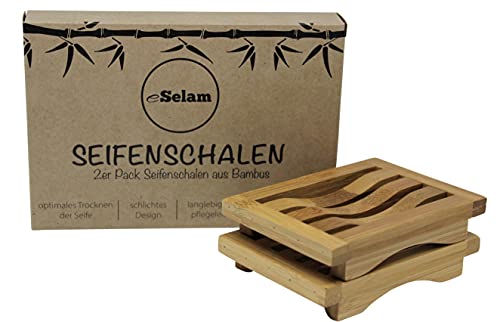 Seifenschalen aus Bambus 2er Pack - optimales Trocknen und Lagern Ihrer Seifen - schönes und Schlichtes Design - 100% plastikfrei Seifenablage Seifenhalter von eSelam von eSelam