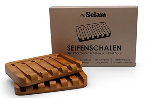 Seifenschale aus Teakholz im 2er Set - nachhaltige Seifenablage aus Holz - Seifenhalter mit Ablauf - eSelam von eSelam