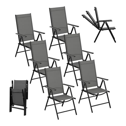 eSituro 6er Gartenstuhl Hochlehner Klappbar 7-Fach Verstellbare Rückenlehne Klappstühle 150 kg Belastbar Campingstuhl Balkonstuhl Klappsessel Garten Terrasse, Schwarz Grau von eSituro