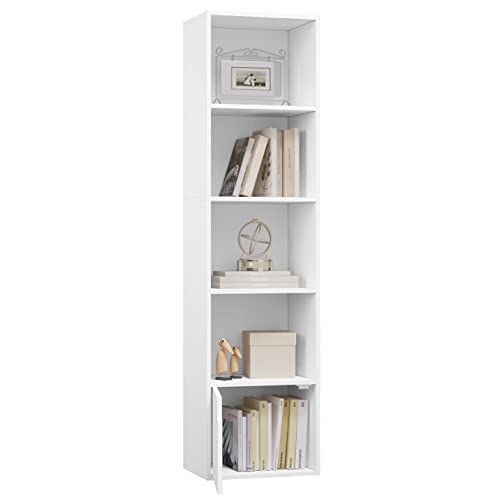 eSituro Bücherregal mit 5 Fächern, Bücherschrank mit 1 Tür, Standregal Weiß, Würfelregal für Kinderzimmer Wohnzimmer Schlafzimmer Büro, Aufbewahrungsregal aus MDF, 34x132x24 cm, SBKC0041 von eSituro