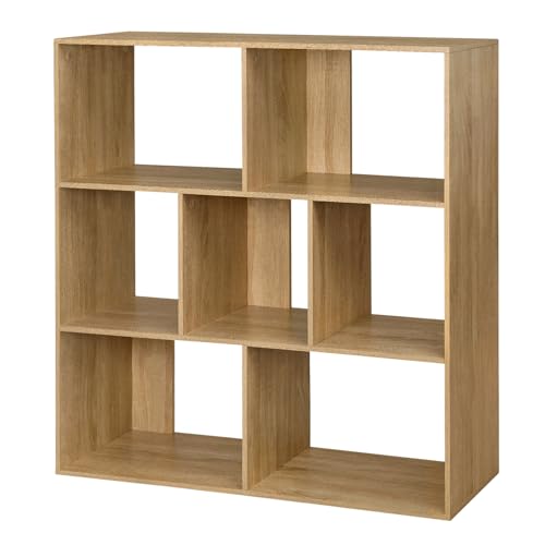 eSituro Bücherregal mit 7 Fächern, Regal für Wohnzimmer Schlafzimmer Büro, Würfelregal 100x100x30 cm, Raumteiler aus Holzwerkstoff, Aufbewahrungsregal stehend, Helle Eiche von eSituro