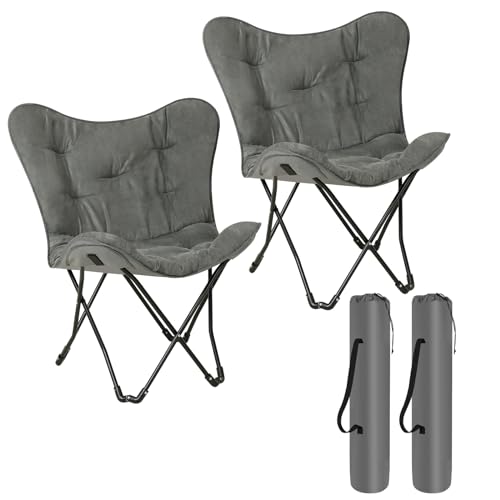 eSituro Campingstuhl faltbar 2er-Set Klappstuhl gepolstert, Angelstuhl mit Tragtasche, Faltstuhl Gartenstuhl Anglerstuhl, Schmetterling-Form, aus Wildlederimitat Oxford-Gewebe, 84x88x67cm von eSituro