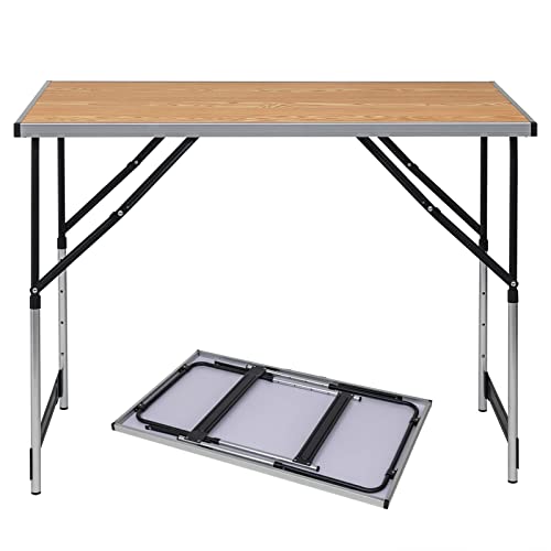 eSituro Campingtisch Alu Klapptisch höhenverstellbar 100x60x73-94cm Falttisch Picknicktisch, Tischplatte aus MDF, Eiche von eSituro
