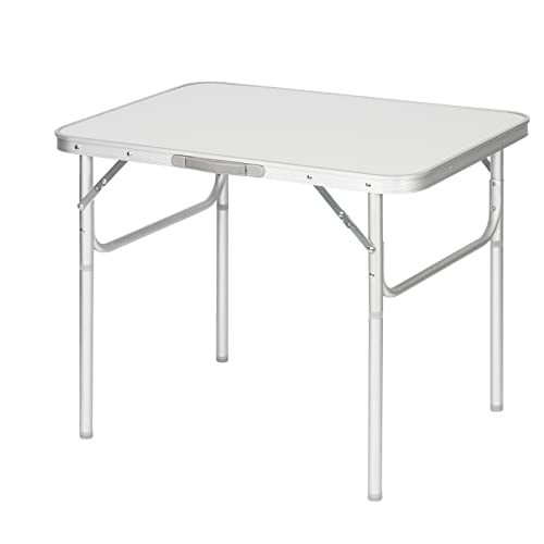 eSituro Campingtisch Klapptisch aus Alu Balkontisch Faltbarer Gartentisch, 2 verstellbare Höhen, Tischplatte aus MDF, Gestell aus Aluminium Weiß 75x55x25,5-59 cm SCPT0013 von eSituro