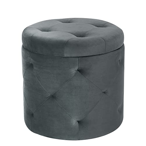 eSituro Hocker mit Stauraum 27L aus Samt, Sitzhocker Rund Φ40x40 cm, Samthocker Polsterhocker, Fußhocker Wohnzimmer, Aufbewahrungsbox Pouf, schminkhocker, Grau, SOM0108 von eSituro