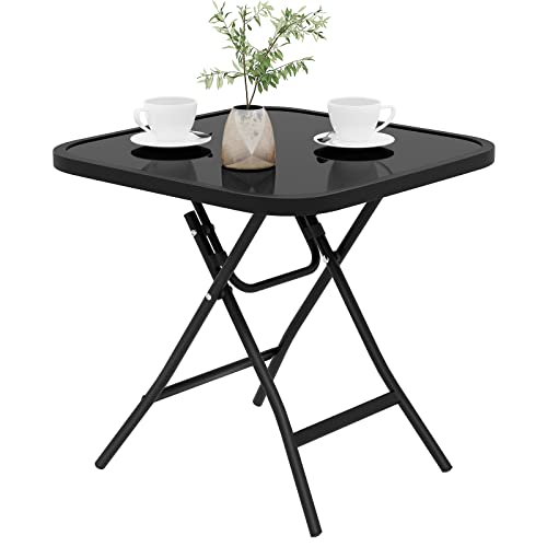 eSituro Klapptisch, Beistelltisch klappbar, Balkontisch Campingtisch Gartentisch Bistrotisch, mit Metallrahmen, rechteckige Tischplatte aus gehärtetem Glas, 46x46x48 cm, Schwarz SCPT0037 von eSituro