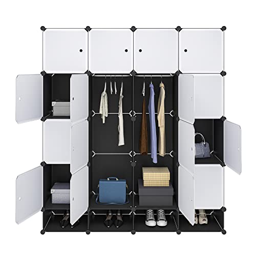 eSituro Kleiderschrank mit Kleiderstange mit Regal Garderobenschrank Steckregalsystem 111 x 35 x 165 cm Schwarz+weiss SGR0038 von eSituro