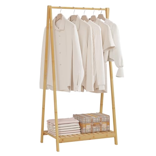 eSituro Kleiderständer aus Bambus, Garderobenständer mit Ablage, freistehende Garderobe mit Kleiderstange, für Eingangsbereich Schlafzimmer Flur, Natur von eSituro