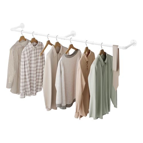 eSituro Kleiderstange Wandmontage, Garderobe Rohr industrial, für Flur Küche Wohnzimmer Badezimmer, 180 cm, Weiß von eSituro