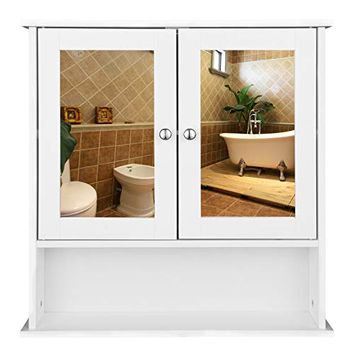eSituro SBP0028 Spiegelschrank Badspiegel Hängeschrank mit Türen Wandschrank Badschrank Weiß BHT ca: 56x58,3x13cm von eSituro