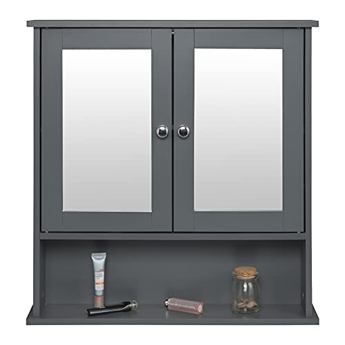 eSituro SBP0059 Spiegelschrank Badspiegel Hängeschrank mit Türen Wandschrank Badschrank Grau BHT ca: 56x58,3x13cm von eSituro