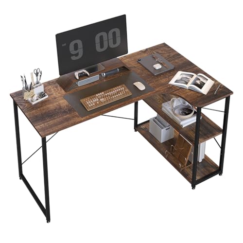 eSituro 120cm Schreibtisch, Eckschreibtisch mit Regalen, Schreibtisch L Form, Computertisch mit Ablagen, Kleiner Tisch, Bürotisch, Corner Desk with Shelves, Tiefbraun von eSituro