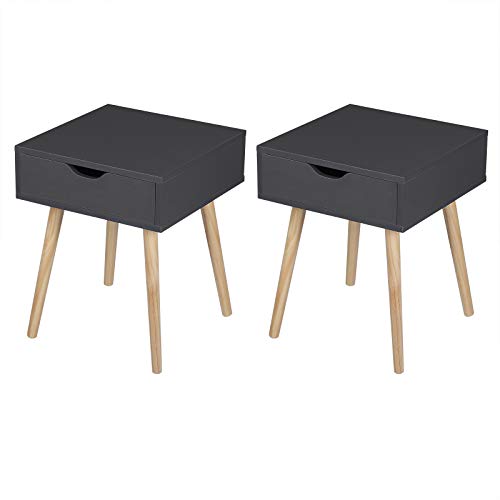 eSituro SCD0153-2 2er Set Nachttisch Nachtschrank Beistelltisch, modernes & skandinavisches Design Nachtkommode mit Schublade und Holz Beinen Sofatisch, Weiß von eSituro