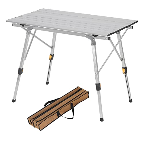 eSituro SCPT0015 Klapptisch Campingtisch tragbar, Gartentisch aus Aluminium, Höhenverstellbarer(45-72 cm), Kleiner Picknicktisch für Ausflug mit Tragetasche, Silber 90x45x52cm von eSituro