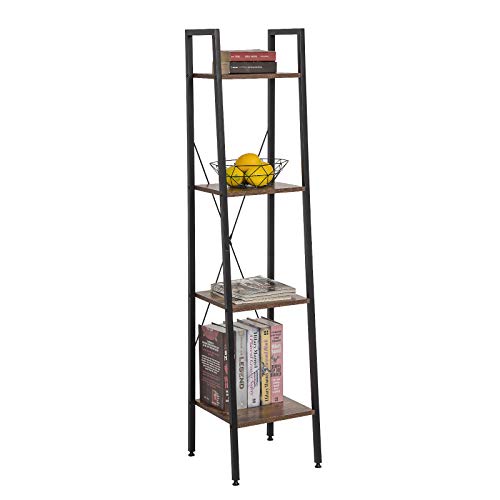 eSituro Bücherregal Leiterregal 4 Ablagen Standregal Aufbewahrung Küchenregal Badregal 34x35x148CM Schwarz+Nussbaum SSTR0054 von eSituro