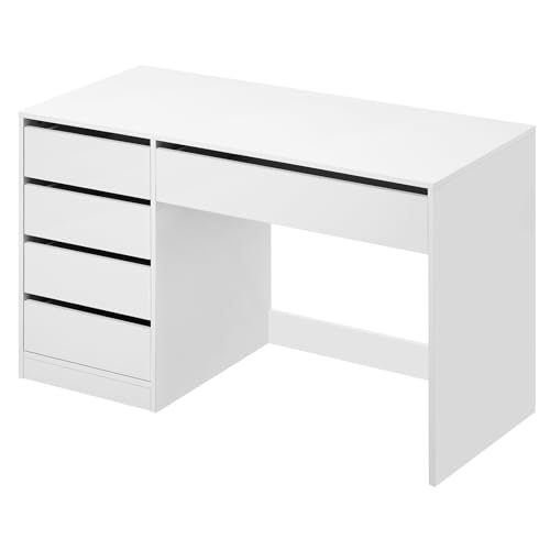 eSituro Schminktisch Weiß mit 5 Schubladen Ohne Spiegel, Schreibtisch Computertisch mit Stauraum, Bürotisch PC Tisch für Jugendzimmer Schlafzimmer, 120x55x75 cm von eSituro