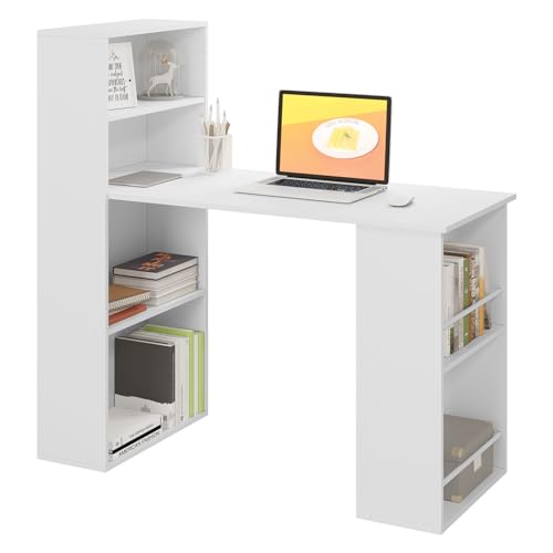 eSituro Schreibtisch, Eckschreibtisch mit Regalen, Computertisch mit Stauraum, Bürotisch weiß modern, Kleiner Tisch, für Wohnzimmer, Home Office, Arbeitszimmer, Büro, 122x120x55 cm von eSituro